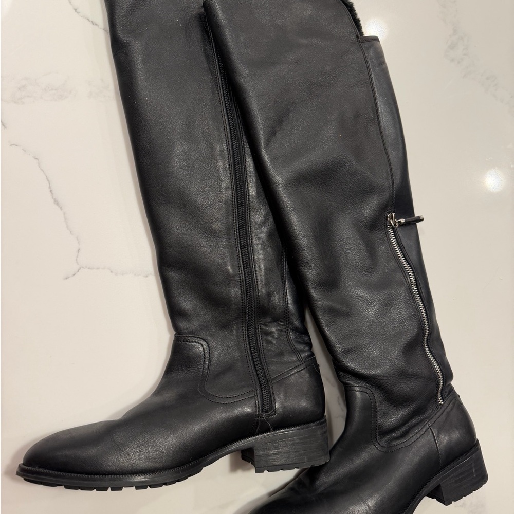 Aldo Black Over-the-Knee Leather Boots with Side Zip